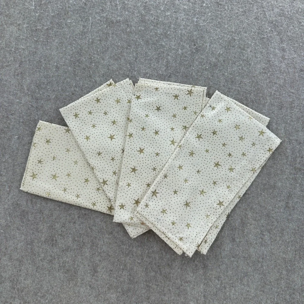 VTG Cloth Napkins Set of 4 Cream Gold Glitter Star Celestial Holiday